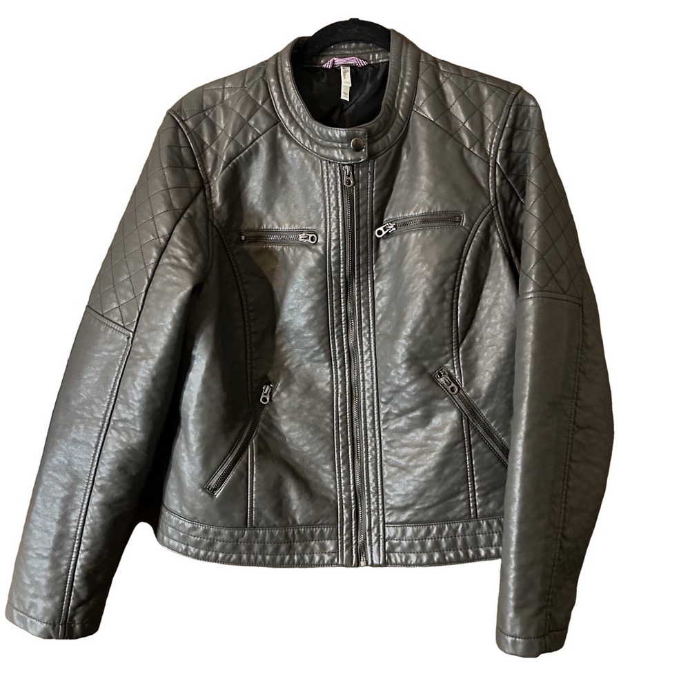 Pink Platinum Women’s M Smoky Medium Grey Vegan Faux Leather Moto Jacket